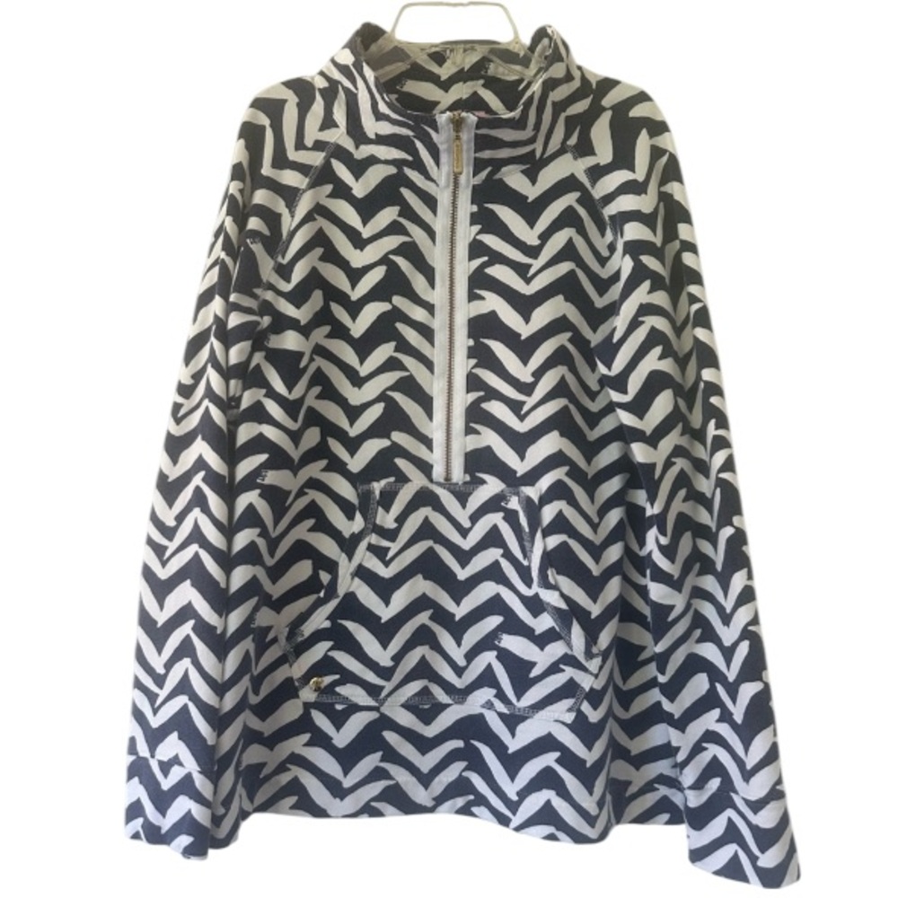 Lilly Pulitzer Skipper Popover half zip cotton jacket top size M blue white